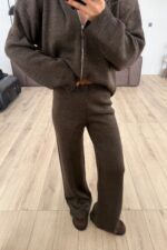 Kapşonlu Triko Hırka Pantolon Takım Kahverengi - Görsel 3