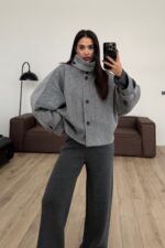 Balık Sırtı Dik Yaka Yumuşak Kaban Antrasit