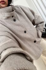 Balık Sırtı Dik Yaka Yumuşak Kaban Kahverengi - Görsel 2