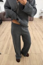 Kapşonlu Triko Hırka Pantolon Takım Antrasit - Görsel 3