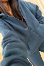 Oversize Kapşonlu Hırka Lacivert - Görsel 2