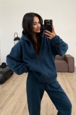 Oversize Kapşonlu Hırka Lacivert