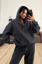 Oversize Kapşonlu Hırka Antrasit