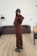 Paçası Lastikli Eşofman Altı Kahverengi - Görsel 3