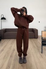 Paçası Lastikli Eşofman Altı Kahverengi