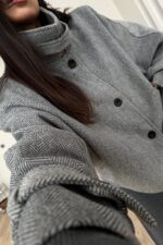 Balık Sırtı Dik Yaka Yumuşak Kaban Antrasit - Görsel 3