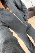 Kapşonlu Triko Hırka Pantolon Takım Antrasit - Görsel 2