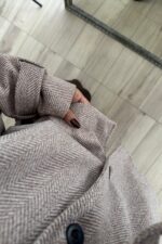 Balık Sırtı Dik Yaka Yumuşak Kaban Kahverengi - Görsel 3