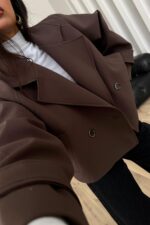 Crep Kumaş Düğmeli Trenç Kahverengi - Görsel 2