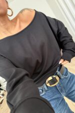 Yarasa Kollu Modal Bluz Siyah - Görsel 2