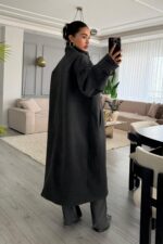 Uzun Dik Yakalı Kaban Antrasit - Görsel 4