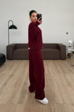 Premium Fitilli Triko Takım Bordo - Görsel 4