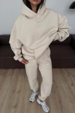 İçi Şardonlu Kapşonlu Sweat Bej - Görsel 2