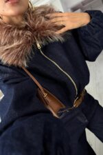 Yakası Kürklü Bomber Ceket Takım Lacivert - Görsel 3