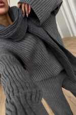 Atkılı V Yaka Triko Takım Antrasit - Görsel 3