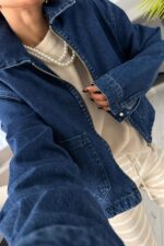 Fermuarlı Denim Ceket Lacivert - Görsel 3