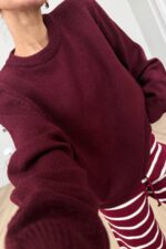 Yumuşak Bisiklet Yaka Triko Kazak Bordo - Görsel 2