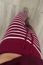 Çizgili Triko Pantolon Bordo - Görsel 3