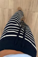 Çizgili Triko Pantolon Lacivert - Görsel 3