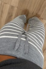 Çizgili Triko Pantolon Gri - Görsel 3