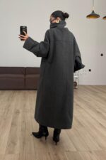 Trend Dik Yaka Kaşe Kaban Antrasit - Görsel 4