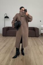 Trend Dik Yaka Kaşe Kaban Vizon