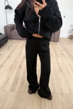 Kapşonlu Triko Hırka Pantolon Takım Siyah - Görsel 3