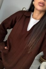 Relax Polo Yaka Triko Takım Kahverengi - Görsel 3