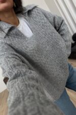 Polo Yaka Triko Kazak Gri - Görsel 2