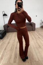 Cha Tayt Crop Takım Kahverengi - Görsel 3