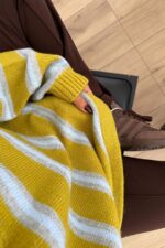 Polo Yaka Çizgili Örgü Kazak Yeşil - Görsel 3