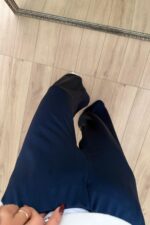 Parlak Kumaş Palazzo Pantolon Lacivert - Görsel 2