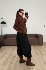 Pileli Paçası Düğmeli Şalvar Pantolon Siyah - Görsel 4