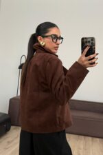 Kruvaze Kısa Süet Ceket Acı Kahve - Görsel 4