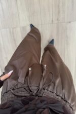 Kalın Saten Pantolon Kahverengi - Görsel 3