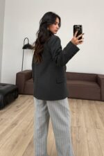 Tek Düğmeli Dik Yakalı Ceket Koyu Antrasit - Görsel 4