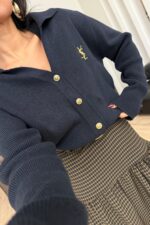 Gold Düğmeli Polo Yaka Hırka Lacivert - Görsel 2