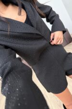 Şortlu Taşlı Ceket Takım Siyah - Görsel 3