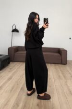 Yakası Fermuarlı Triko Takım Siyah - Görsel 4