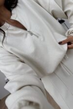 Yakası Fermuarlı Triko Takım Ekru - Görsel 3