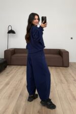 Yakası Fermuarlı Triko Takım Lacivert - Görsel 4