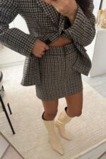 Kazayağı Desenli Etek Ceket Takım Kahverengi - Görsel 4