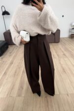 Yüksek Bel Kalın Kumaşlı Pantolon Kahverengi - Görsel 2