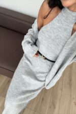 Triko Crop Hırka Etek Takım Gri - Görsel 3