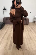 Triko Crop Hırka Etek Takım Kahverengi - Görsel 2