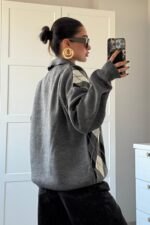 Baklava Desenli Polo Yaka Kazak Antrasit - Görsel 3