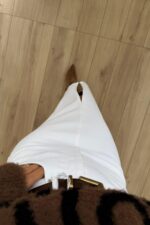 Önü Yırtmaçlı Beyaz Kot Etek - Görsel 3