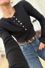 Yakası Çıtçıtlı Bluz Siyah - Görsel 2