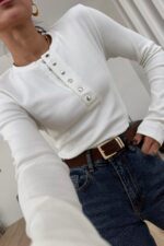 Yakası Çıtçıtlı Bluz Beyaz - Görsel 2