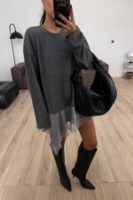 Asimetrik Kesim Güpürlü Bluz Antrasit - Görsel 2